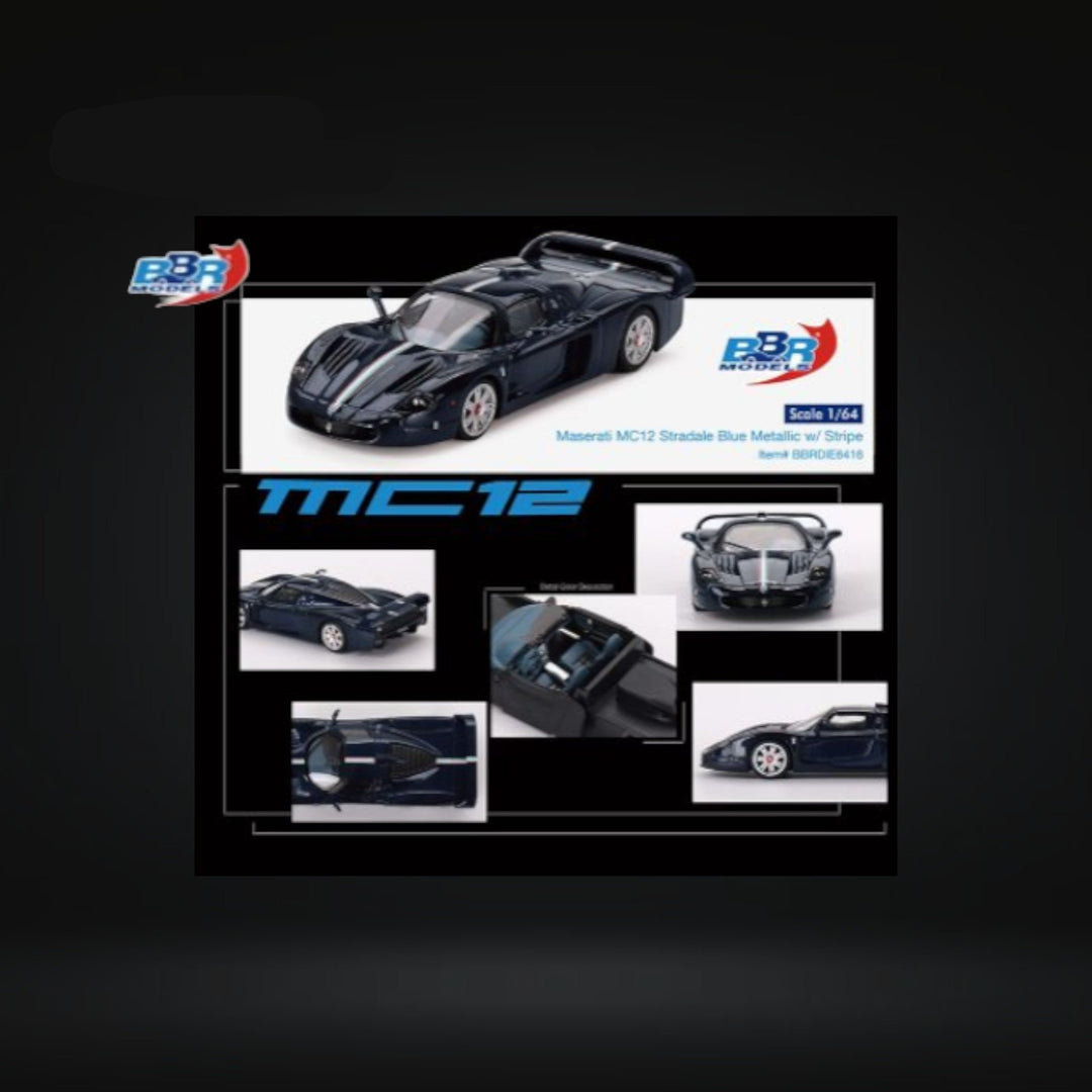 Maserati MC12 Stradale Blue Metallic w/ Stripe 1:64 by BBR BBRDIE6416 Multi View