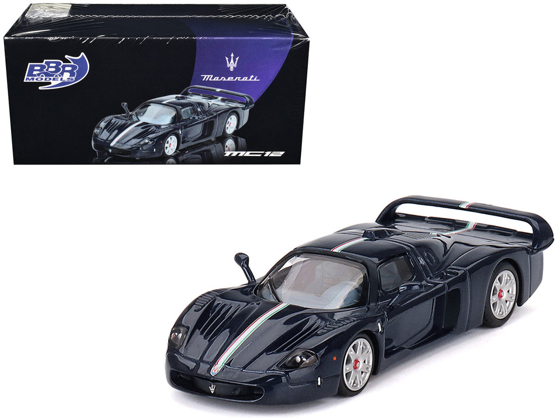 Maserati MC12 Stradale Blue Metallic with White Stripe 1/64 Diecast Model Car by BBR-0