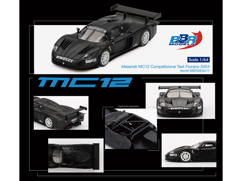 Maserati MC12 Competizione "Test Fiorano 2004" Matt Black 1/64 Diecast Model Car by BBR