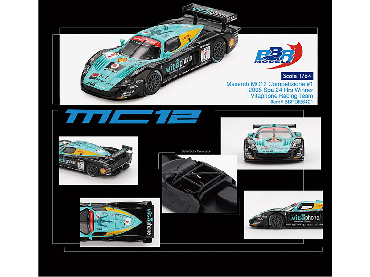 Maserati MC12 Competizione #1 Michael Bartels - Andrea Bertolini - Eric van de Poele - Stephane Sarrazin "Vitaphone Racing Team" Winner "24 Hours of Spa" (2008) 1/64 Diecast Model Car by BBR 3