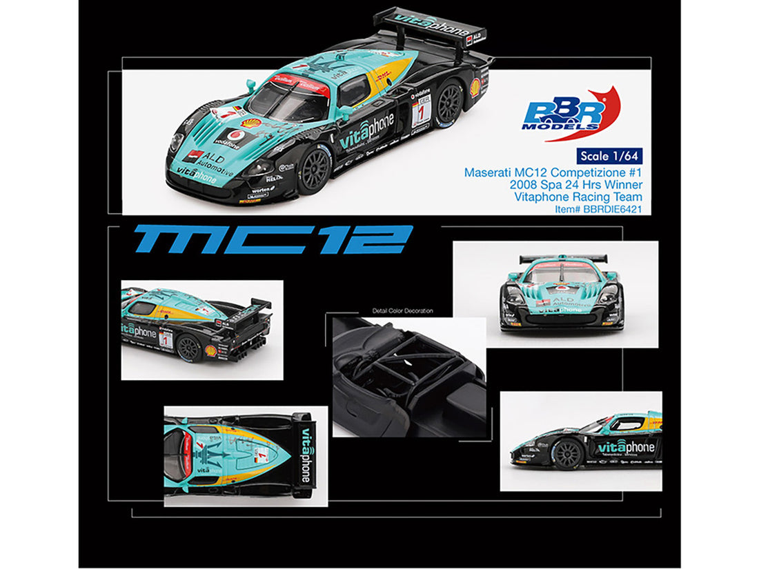 Maserati MC12 Competizione #1 Michael Bartels - Andrea Bertolini - Eric van de Poele - Stephane Sarrazin "Vitaphone Racing Team" Winner "24 Hours of Spa" (2008) 1/64 Diecast Model Car by BBR 3