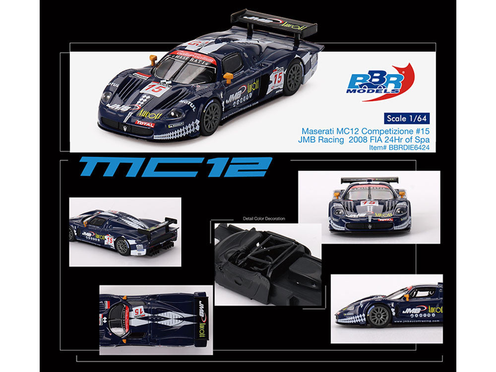 Maserati MC12 Competizione #15 Ben Aucott - Alain Ferte - Stephane Daoudi "JMB Racing" "24 Hours of Spa" (2008) 1/64 Diecast Model Car by BBR-2