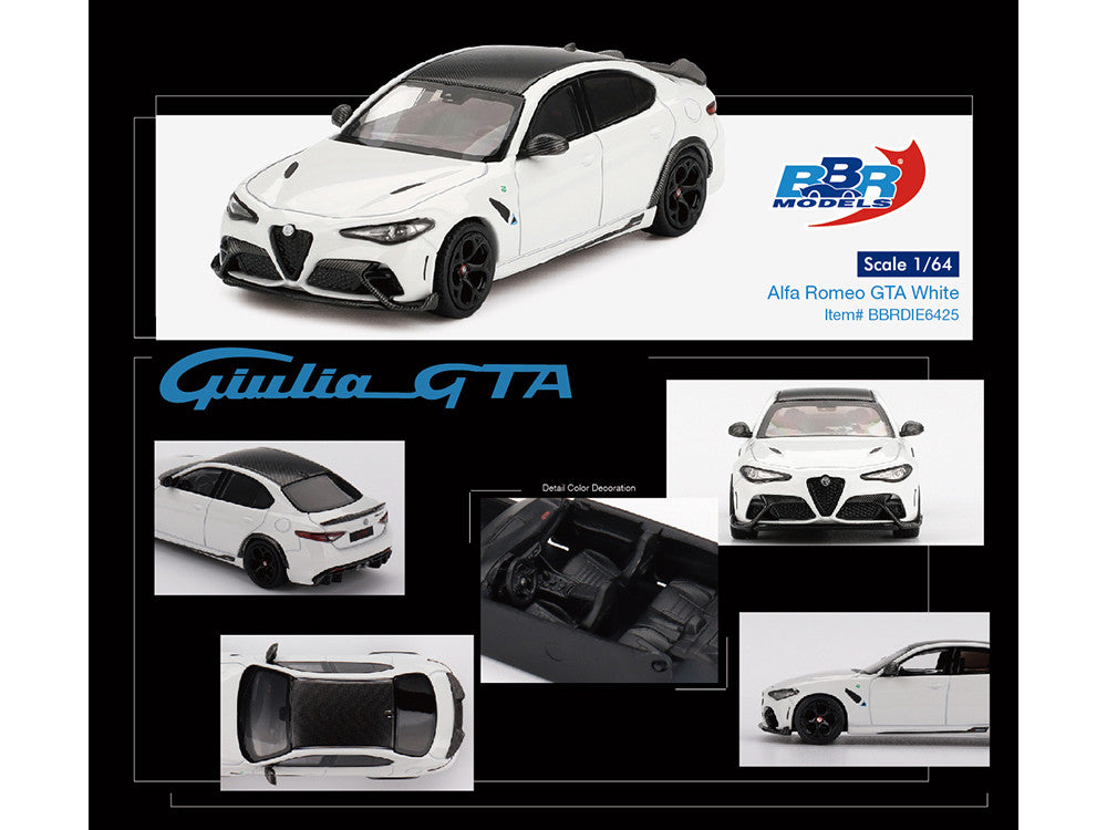 Alfa Romeo Giulia GTA White with Carbon Top 1/64 Diecast Model Car by BBR-1
