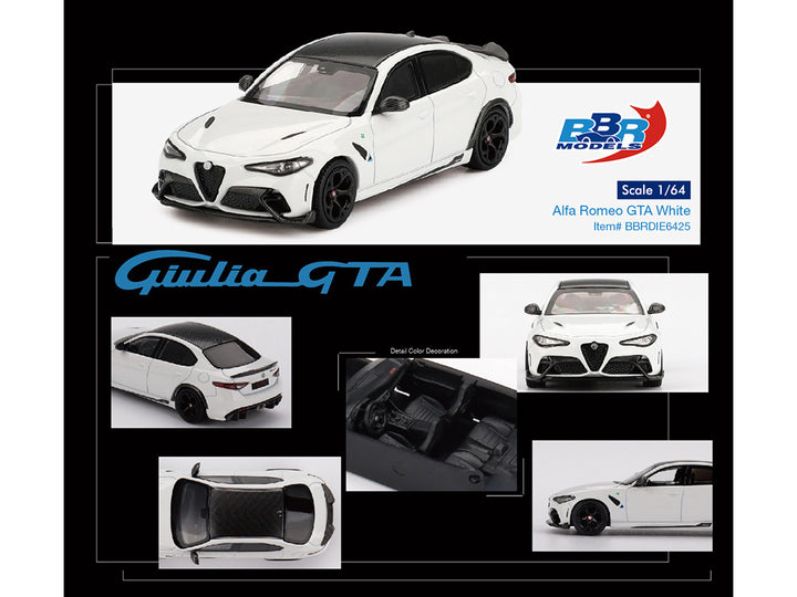 Alfa Romeo Giulia GTA White with Carbon Top 1/64 Diecast Model Car by BBR-1