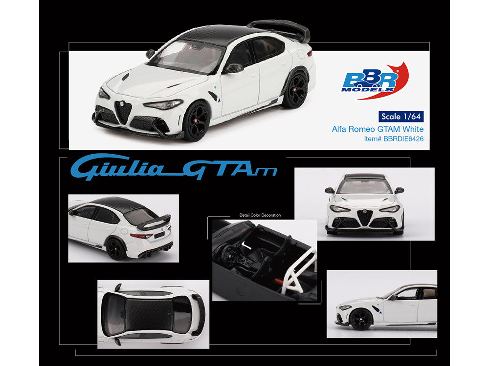 Alfa Romeo Giulia GTAm White with Carbon Top 1/64 Diecast Model Car by BBR-2