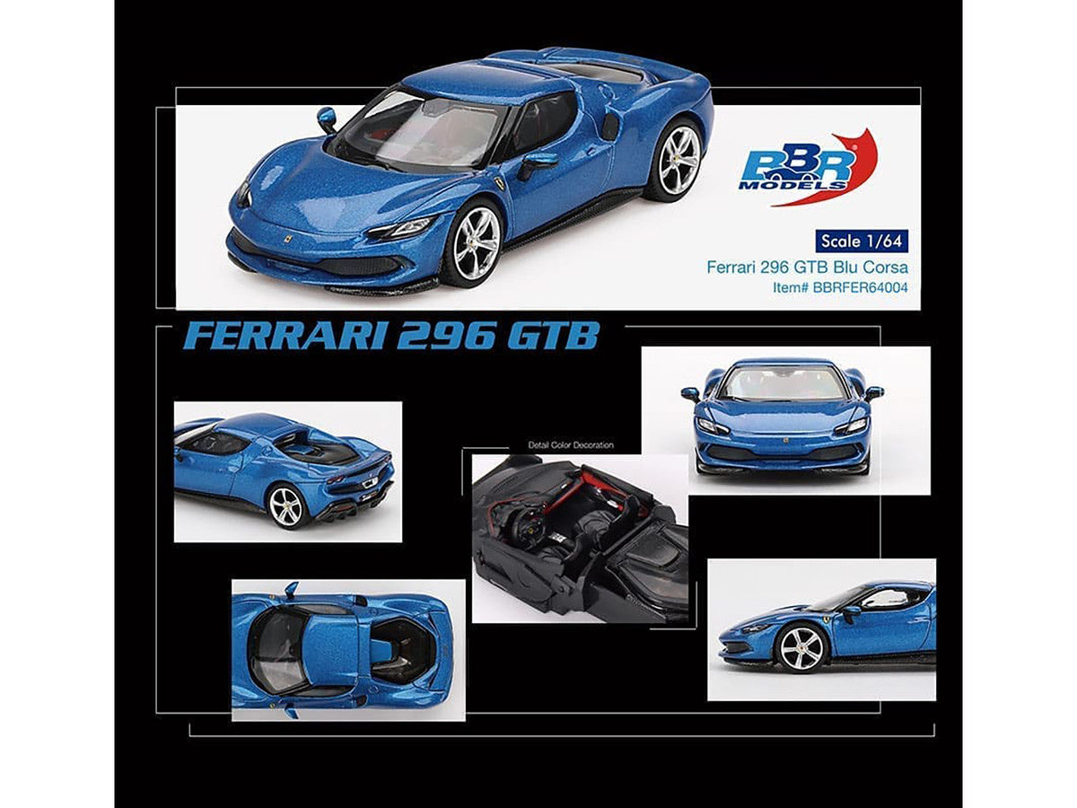 Ferrari 296 GTB Blue Corsa 1/64 Diecast Model Car by BBR-1