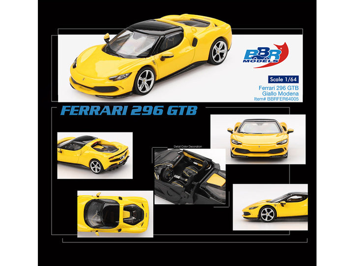 Ferrari 296 GTB Giallo Modena Yellow with Black Top 1/64 Diecast Model Car by BBR-0
