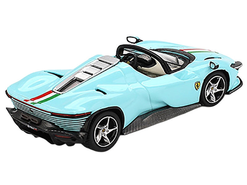 Ferrari Daytona SP3 Light Blue with Italian Flag Stripes 1/64 Diecast Model Car by BBR-2