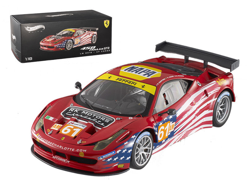 Elite Ferrari 458 Italia GT2 #61 LM 2012 AF Corse 1/18 Diecast Car Model by Hot Wheels-0