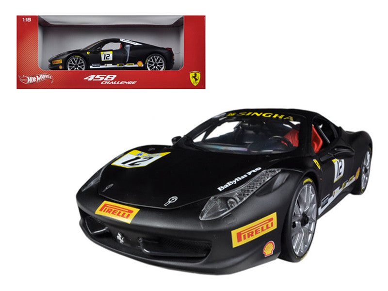 Ferrari 458 Challenge Matt Black #12 1/18 Diecast Car Model by Hot Wheels-0