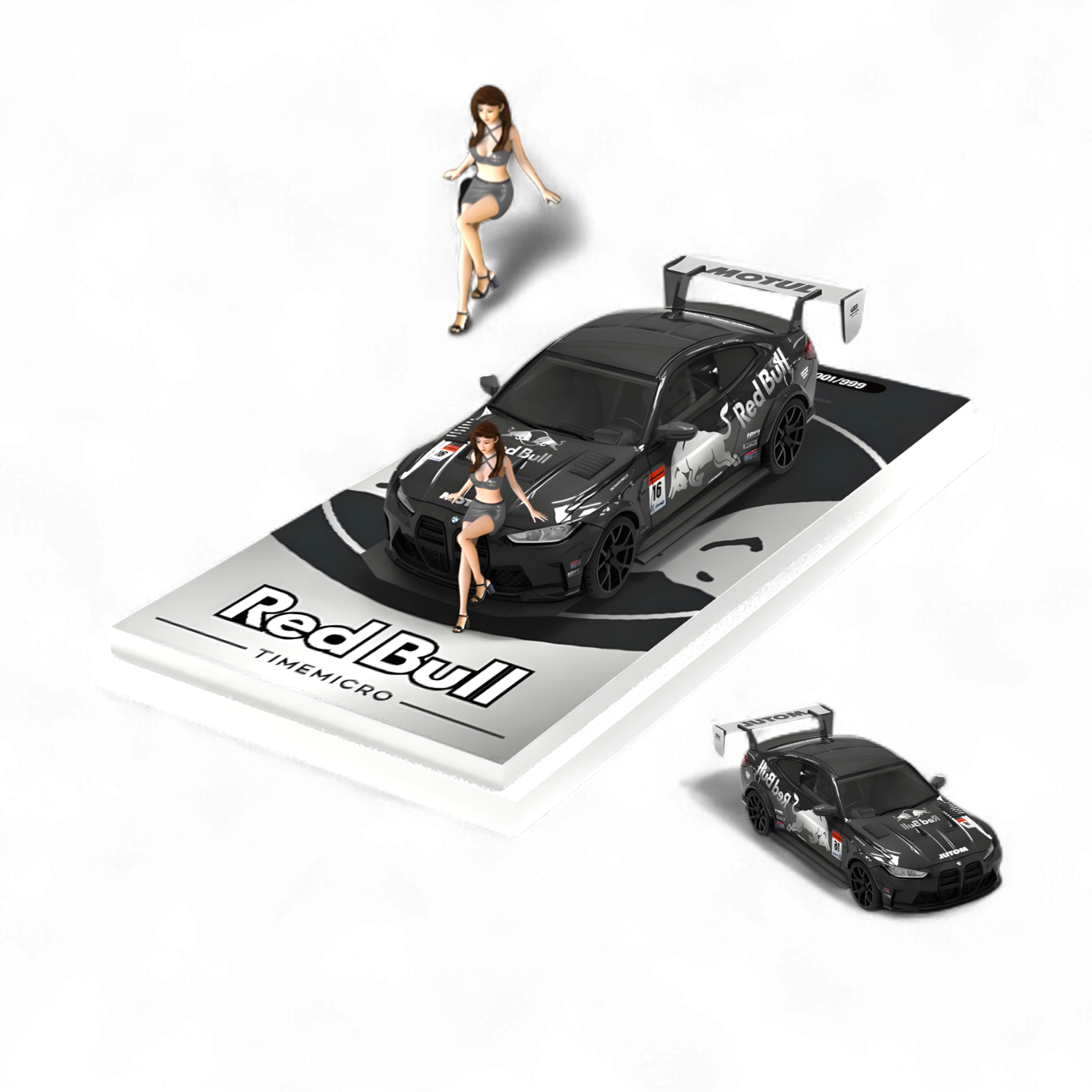 BMW M4 Modified Widebody Silver R e d B u l l - Figure Version 1:64 by TimeMicro