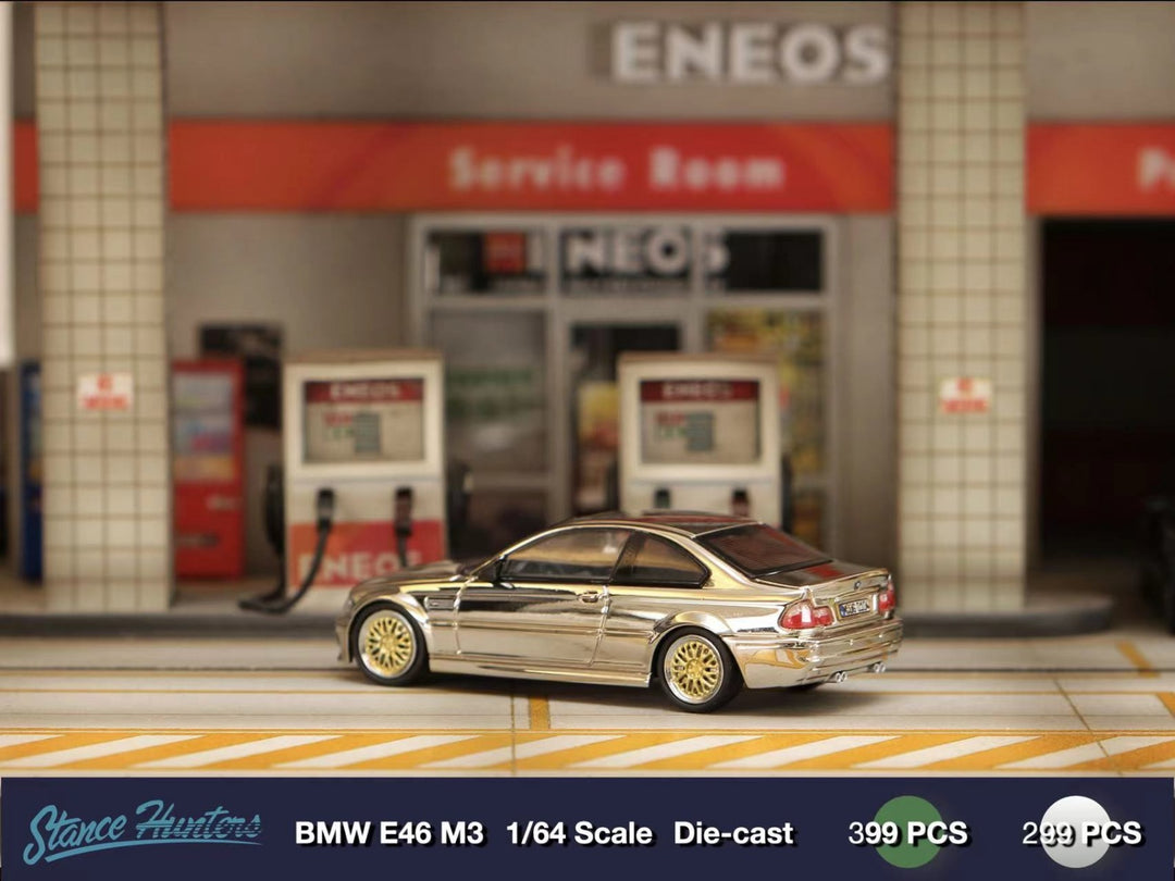 BMW E46 M3 Chrome Silver with BBS Wheel 1:64 Scale Diecast Model by Stance Hunters