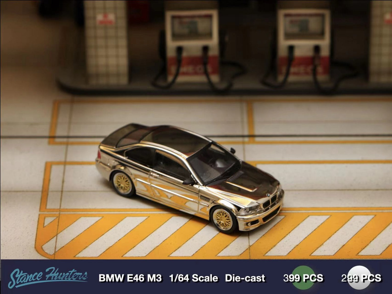 BMW E46 M3 Chrome Silver with BBS Wheel 1 64 Scale Diecast Big Boy Toys