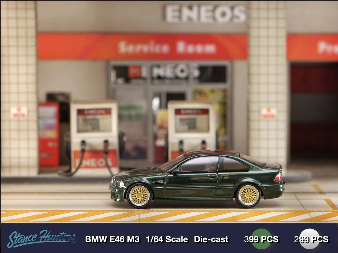 BMW E46 M3 Green with BBS Wheel (Stance Hunters) 1:64 Side View