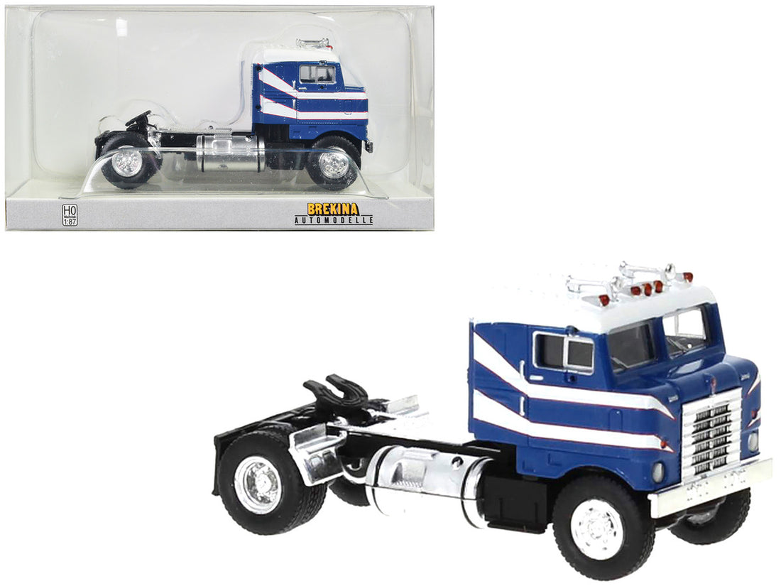 1950 Kenworth Bullnose Truck Tractor Blue with White Top and Stripes 1/87 (HO) Scale Model Car by Brekina-0