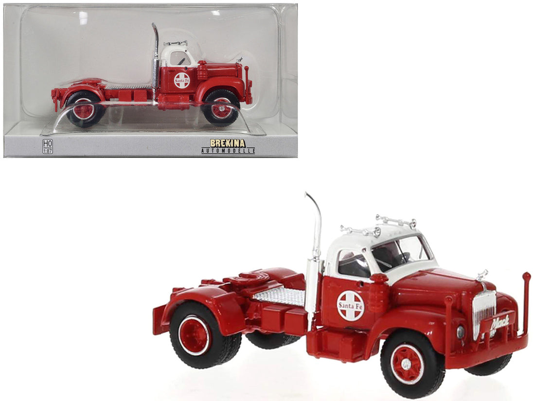 1953 B-61 Truck Tractor Red and White "Santa Fe" 1/87 (HO) Scale Model Car by Brekina-0