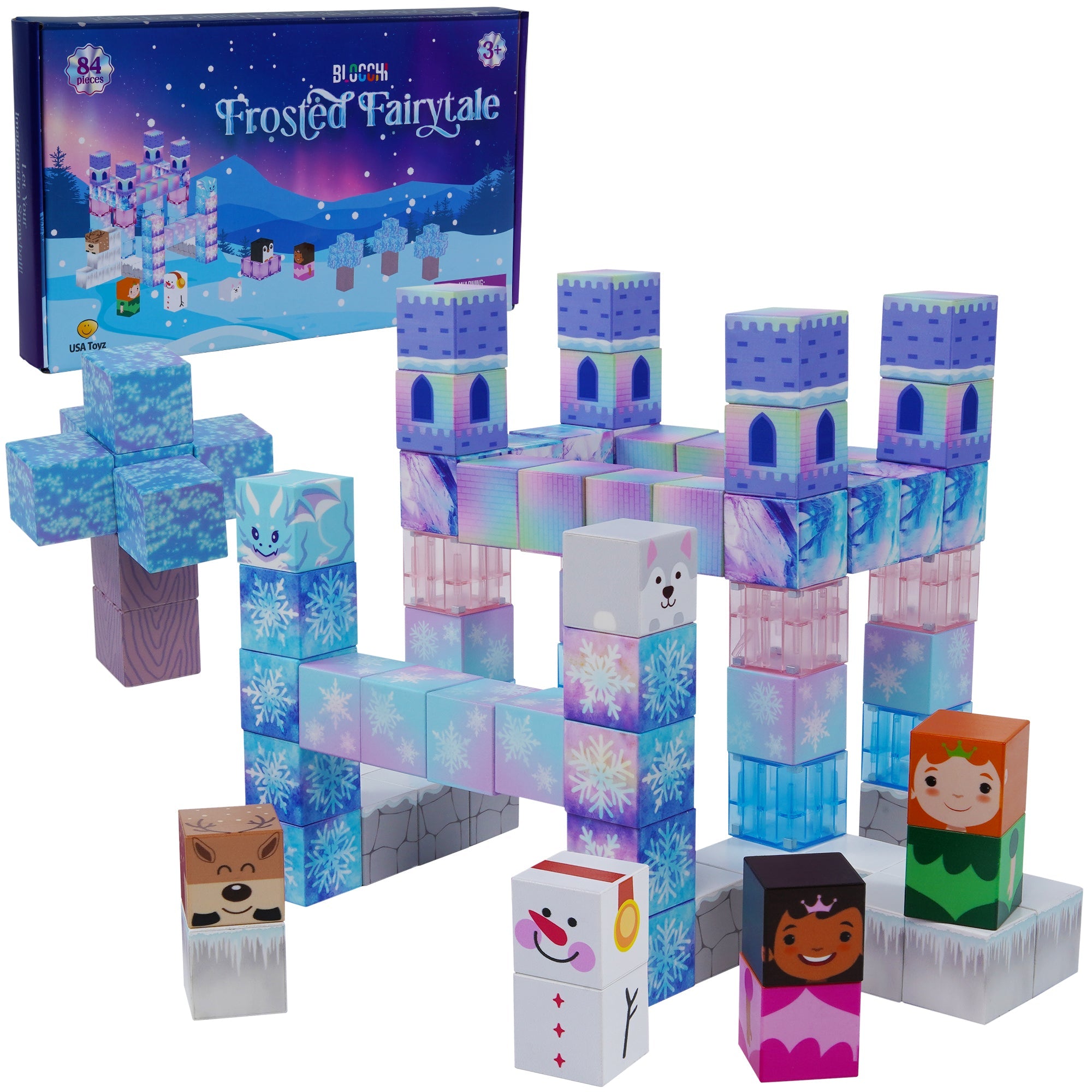 Blocchi Frosted Fairytale Magnetic Building Blocks Set Of 84pc by USA Toyz