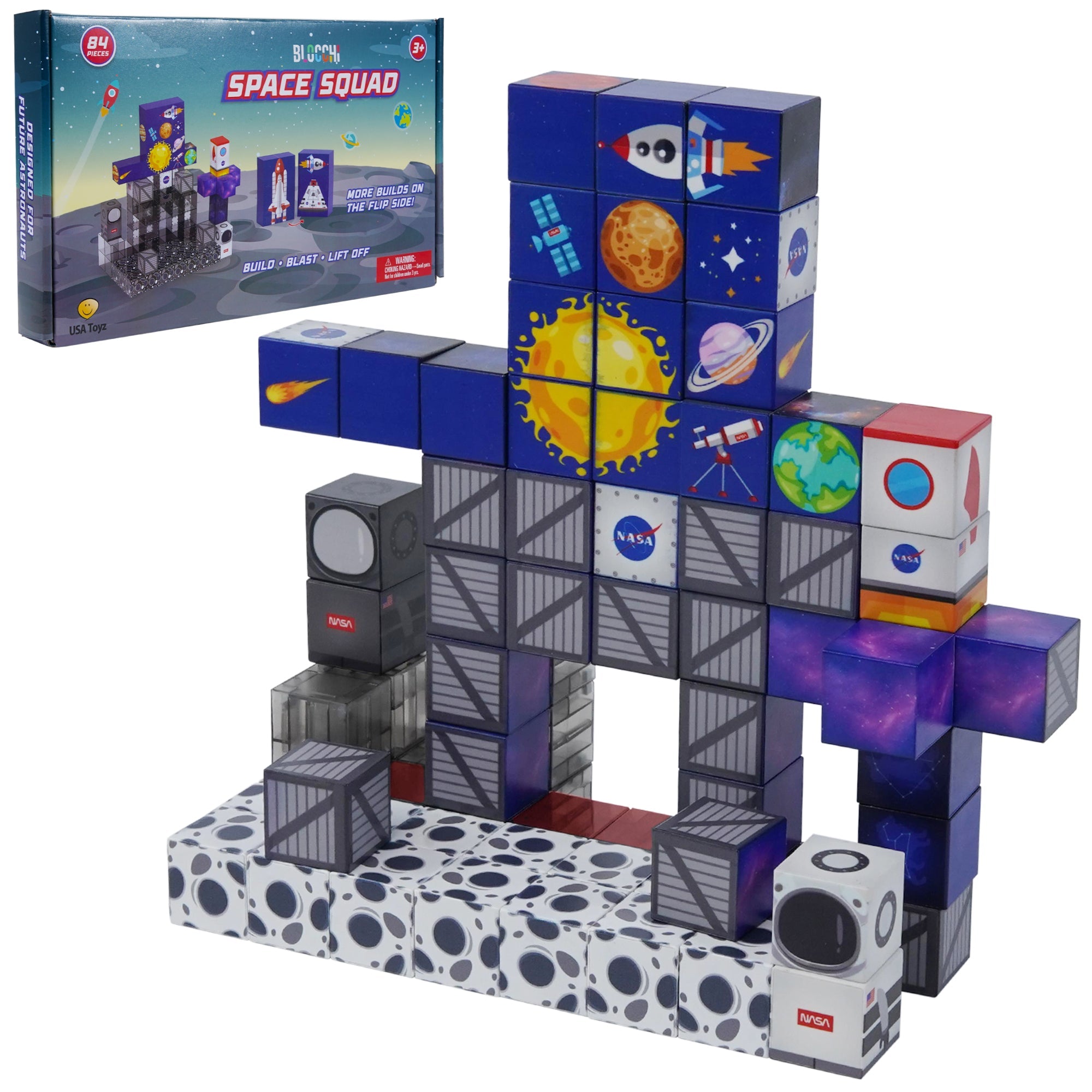 Blocchi Space Squad Magnetic Block Set 84 units by USA Toyz 