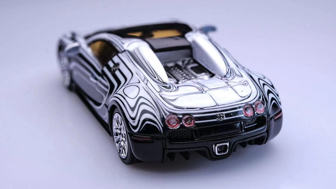 Bugatti Veyron 1:64 Scale Diecast Model by Mortal TPC White / Black in Rear View