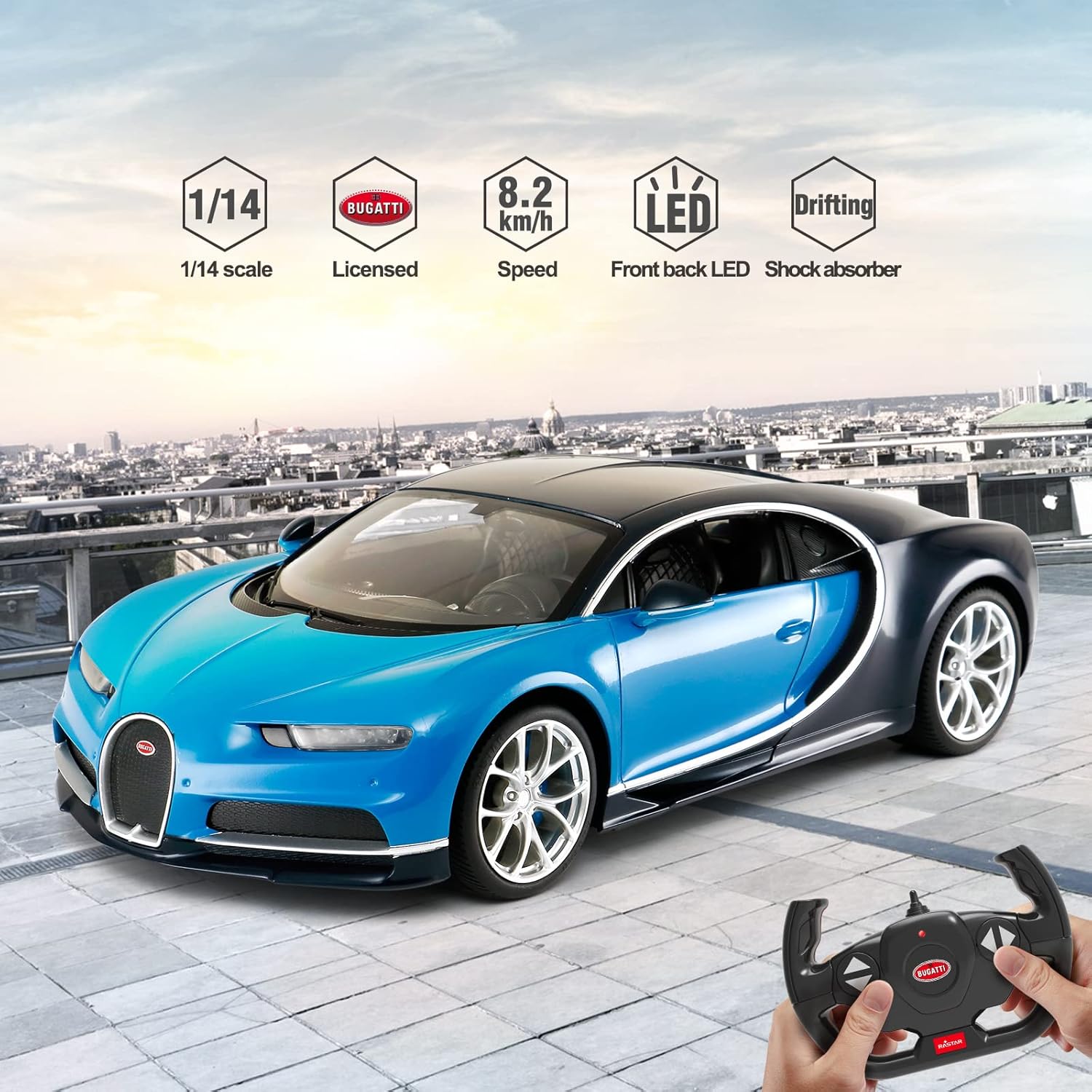 Bugatti Chiron (Blue) 1:14 Scale Remote Control Car by Rastar RAS75700B 4