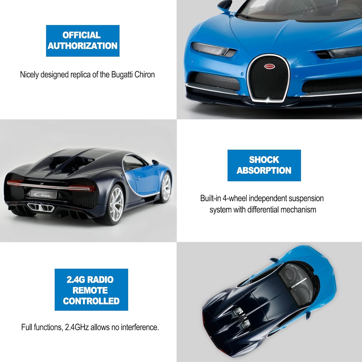 Bugatti Chiron (Blue) 1:14 Scale Remote Control Car by Rastar RAS75700B 6