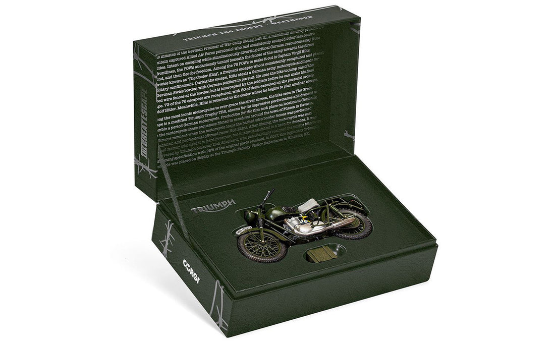 Triumph TR6 Trophy Motorcycle Dark Green (Weathered) "The Great Escape" (1963) Movie Diecast Model by Corgi-2