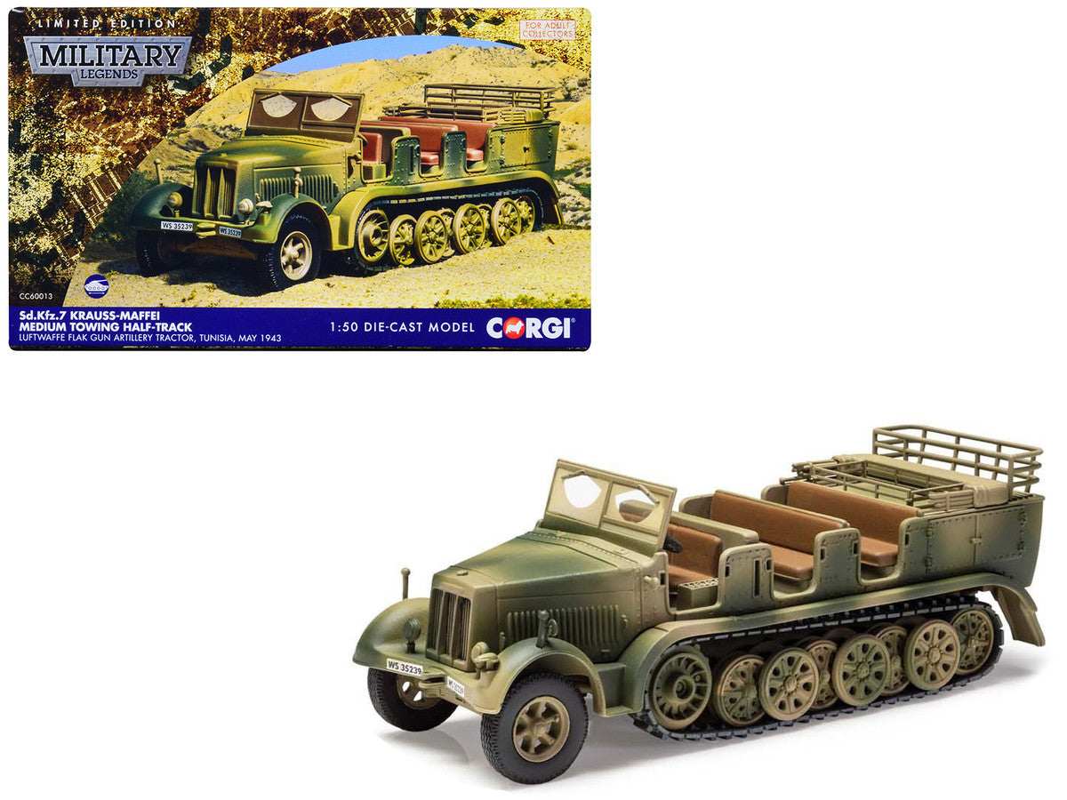 Krauss-Maffei Sd.Kfz.7 Medium Towing Half-Track AFV "Luftwaffe FlaK Gun Artillery Tractor Tunisia" (1943) German Army "Military Legends" Series 1/50 Diecast Model by Corgi-0