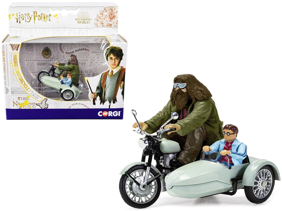 Motorcycle and Sidecar Light Green with Harry and Hagrid Figures "Harry Potter and the Deathly Hallows Part 1" (2010) Movie Diecast Motorcycle Model  by Corgi-0