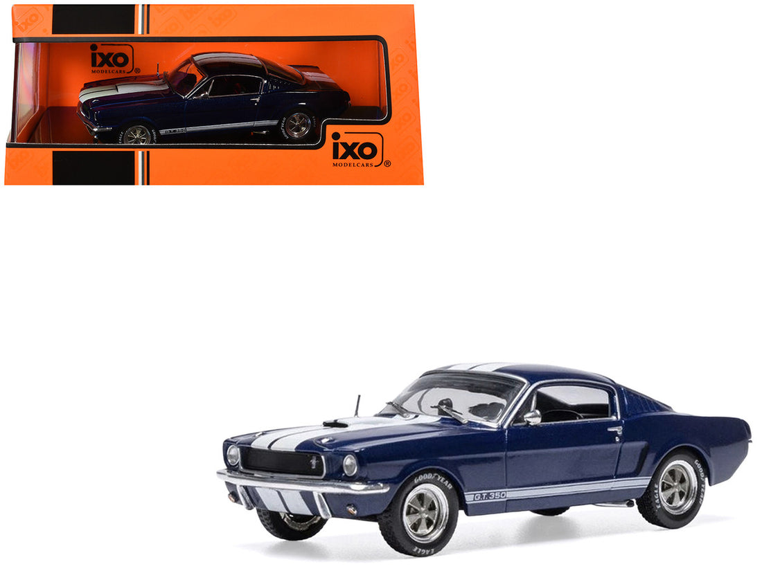 1965 Shelby GT350 Dark Blue Metallic with White Stripes 1/43 Diecast Model by IXO Models-2