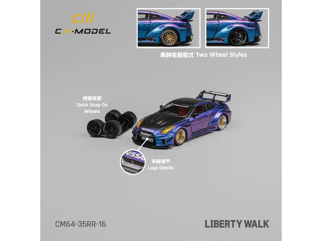 Nissan 35GT-RR "LB-Silhouette Works GT" RHD (Right Hand Drive) Magic Purple Metallic with Extra Wheels 1/64 Diecast Model Car by CM Model