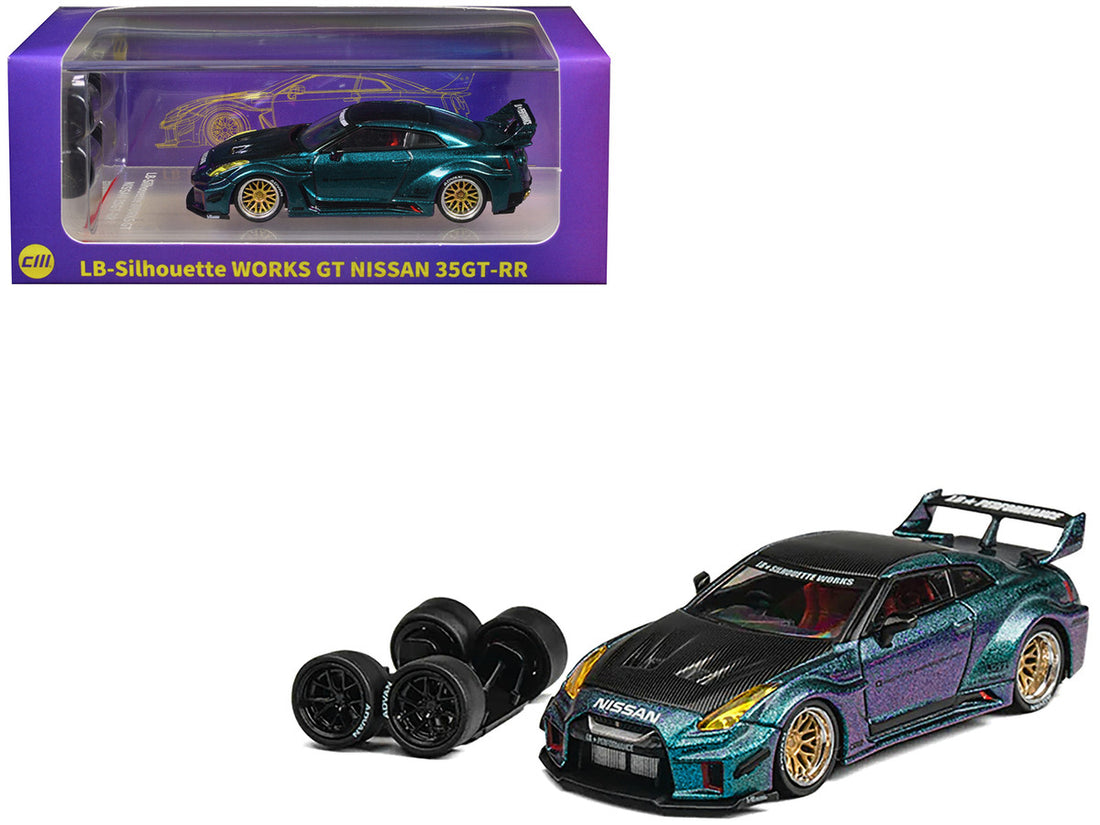 Nissan 35GT-RR "LB-Silhouette Works GT" RHD (Right Hand Drive) Magic Purple Metallic with Extra Wheels 1/64 Diecast Model Car by CM Model 2