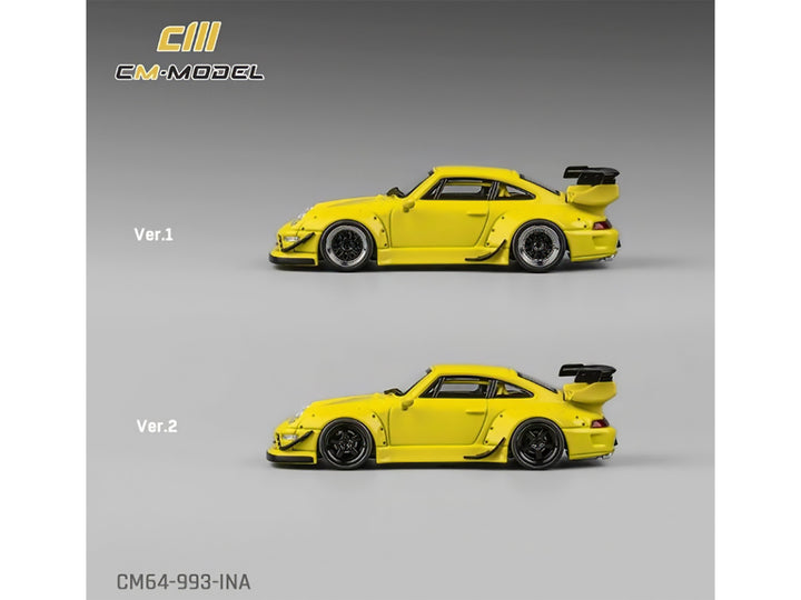 993 Widebody Yellow with Extra Wheels and Spoiler 1/64 Diecast Model Car by CM Model-0