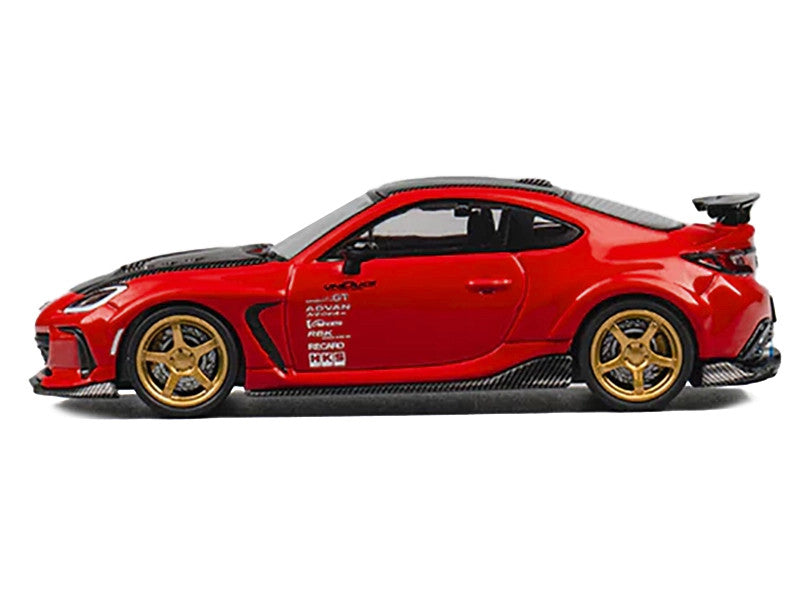 Subaru BRZ "Varis Arising-1" RHD (Right Hand Drive) Red with Carbon Hood and Top with Extra Wheels 1/64 Diecast Model Car by CM Models-1