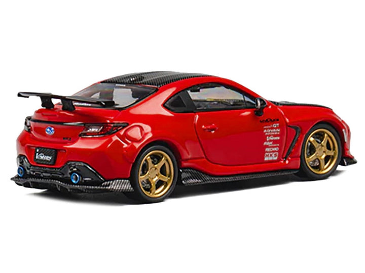 Subaru BRZ "Varis Arising-1" RHD (Right Hand Drive) Red with Carbon Hood and Top with Extra Wheels 1/64 Diecast Model Car by CM Models-0