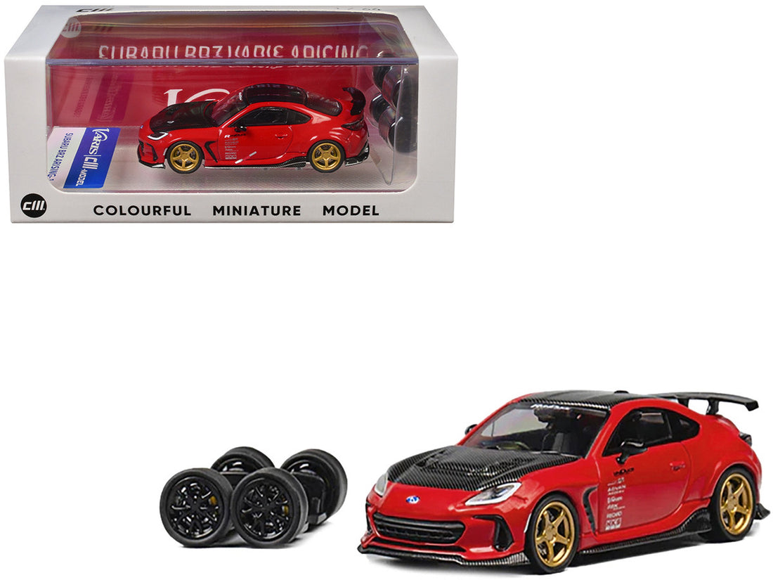 Subaru BRZ "Varis Arising-1" RHD (Right Hand Drive) Red with Carbon Hood and Top with Extra Wheels 1/64 Diecast Model Car by CM Models-3