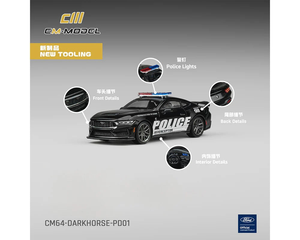 Ford Mustang Dark Horse "Police Interceptor" Black 1/64 Diecast Model Car by CM Models