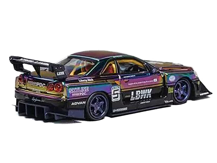 Nissan Skyline LB-ER34 "Super Silhouette" RHD (Right Hand Drive) #5 Chameleon Metallic with Extra Wheels 1/64 Diecast Model Car by CM Models-0