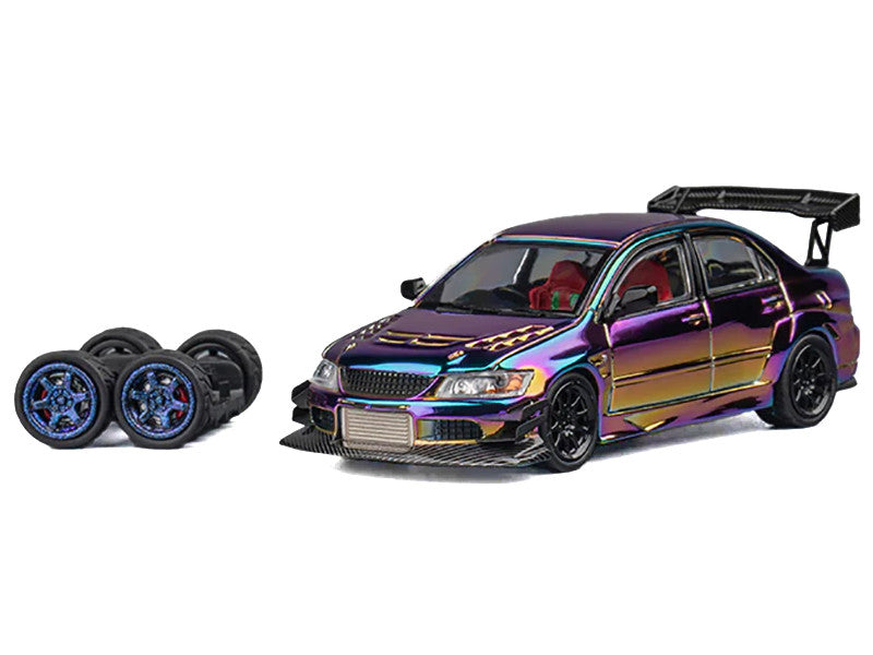 Mitsubishi Lancer Evolution IX RHD (Right Hand Drive) Chameleon Chrome with Extra Wheels 1/64 Diecast Model Car by CM Models-0