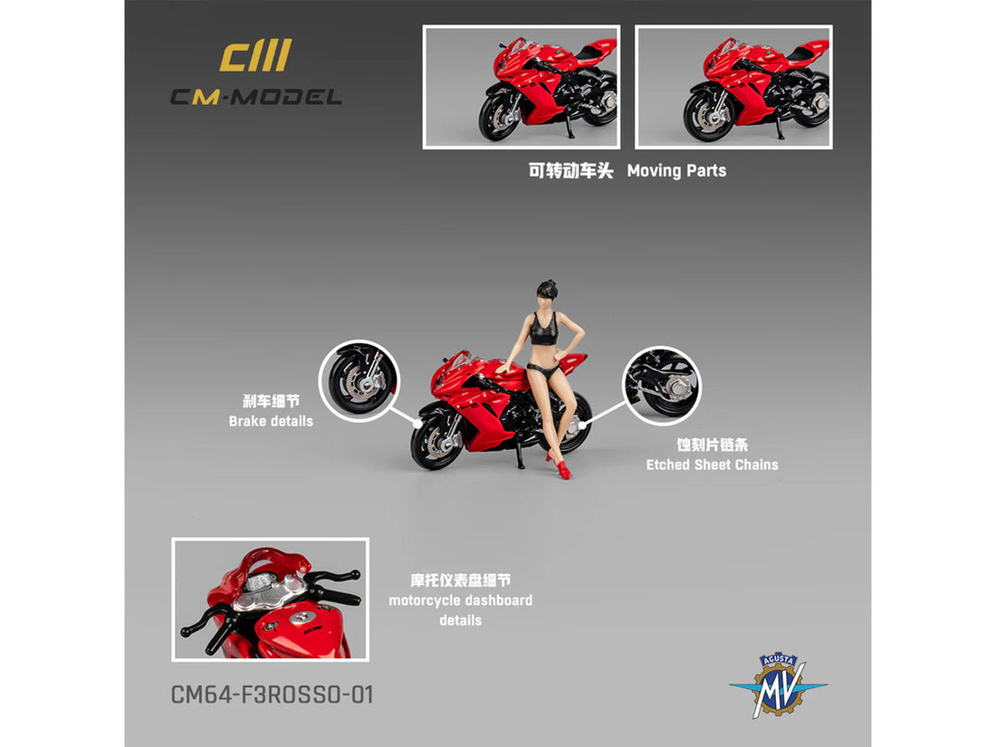 2022 MV Agusta F3 Rosso Motorcycle Red with Figure 1/64 Diecast Model by CM Model-1