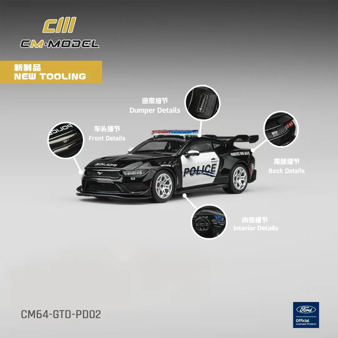 Ford Mustang GTD "Police" Black and White 1/64 Diecast Model Car by CM Models
