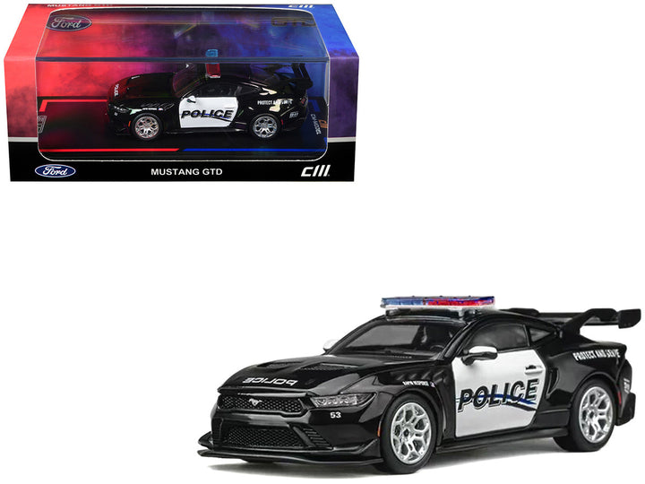 Ford Mustang Dark Horse "Police Interceptor" Black 1/64 diecast model by CM Models in original collector display packaging.