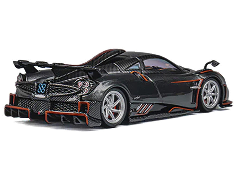 Pagani Imola Dark Gray Metallic with Carbon and Orange Accents with Extra Wheels 1/64 Diecast Model Car by CM Model-1