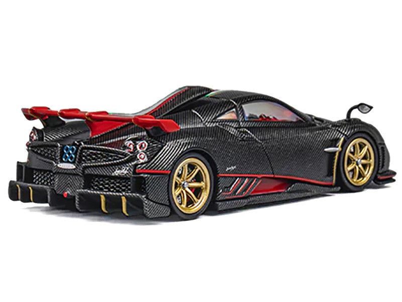 Pagani Imola Black Carbon with Italian Flag Stripes with Extra Wheels 1/64 Diecast Model Car by CM Model-0