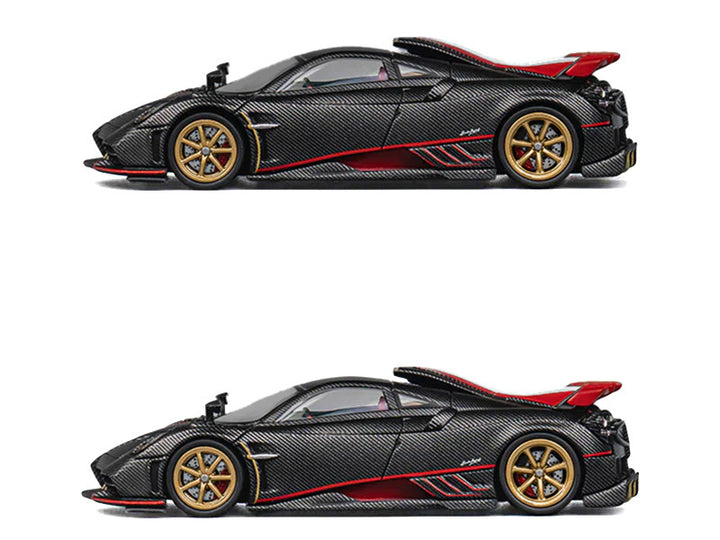 Pagani Imola Black Carbon with Italian Flag Stripes with Extra Wheels 1/64 Diecast Model Car by CM Model-1