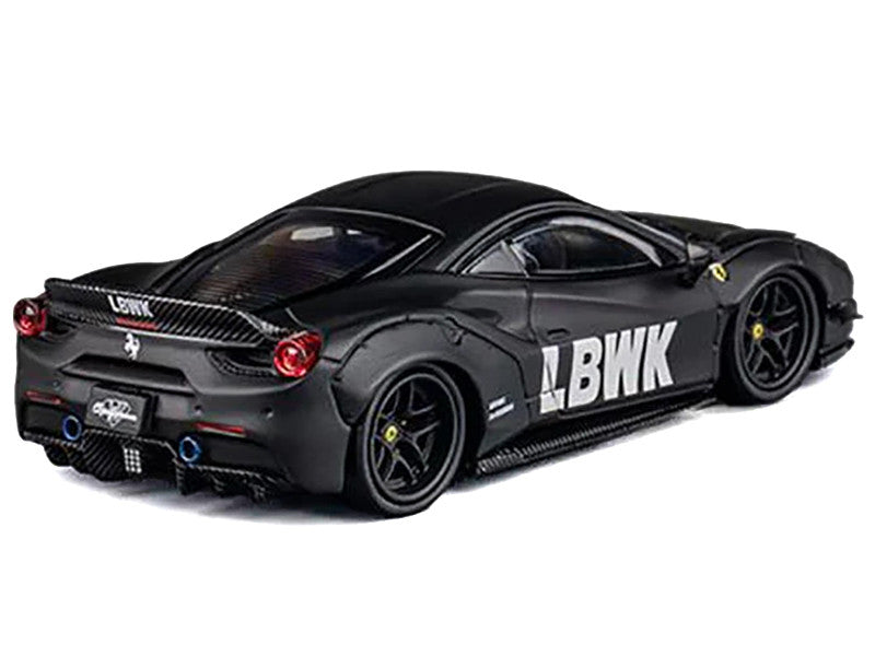 LB Works 488 "LBWK" Matt Black 1/64 Diecast Model Car by CM Model-1