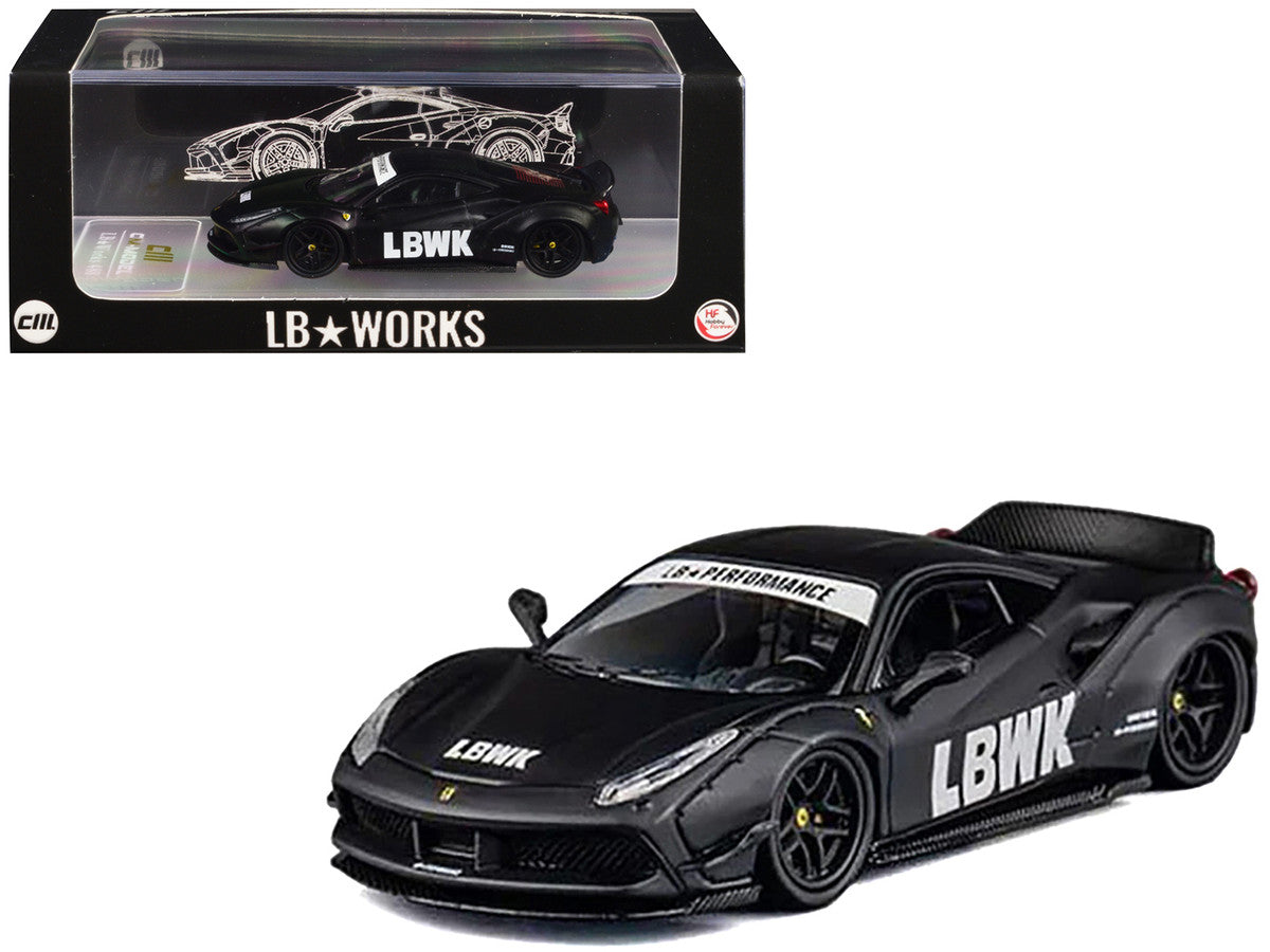 LB Works 488 "LBWK" Matt Black 1/64 Diecast Model Car by CM Model-2