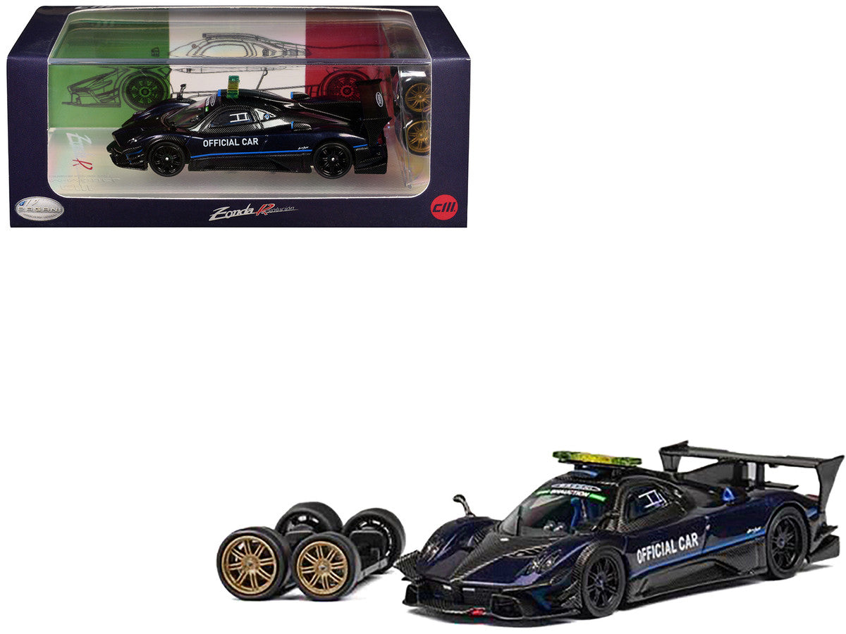 Pagani Zonda Revolucion "Official Car" Dark Blue and Carbon with Extra Wheels 1/64 Diecast Model Car by CM Models-0