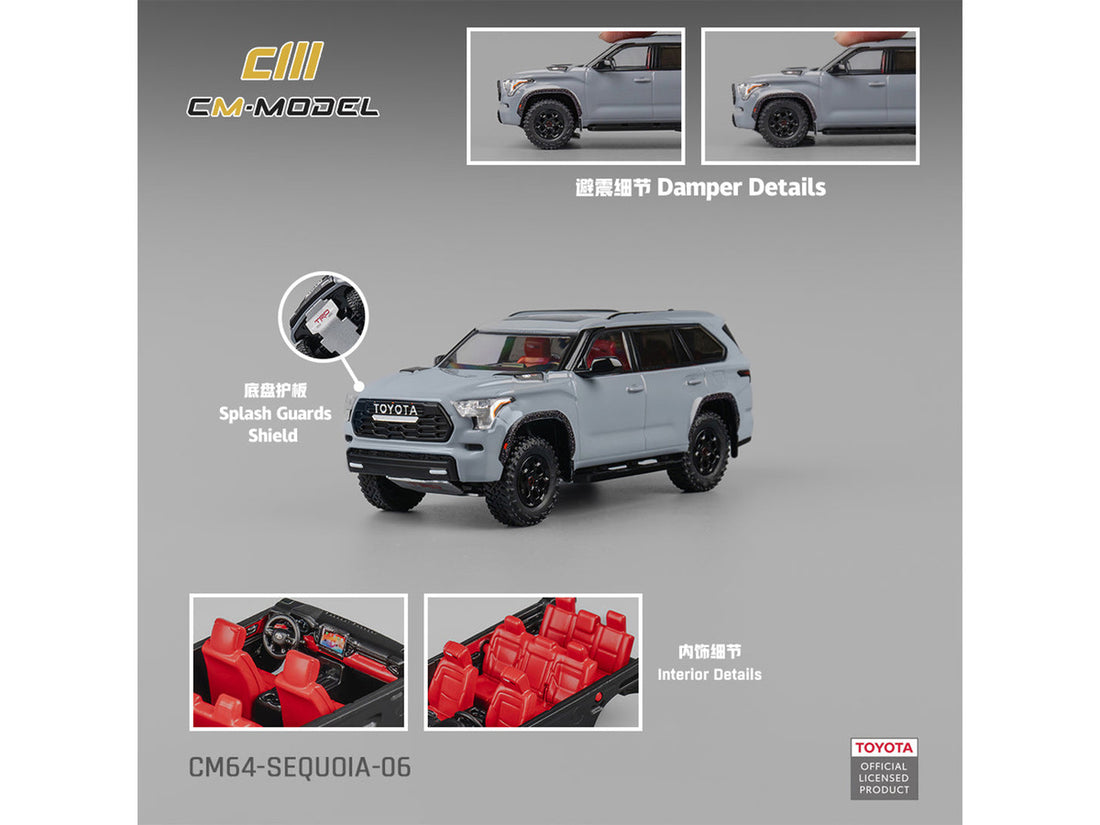 2024 Toyota Sequoia Cement Gray with Red Interior 1/64 Diecast Model Car by CM Models