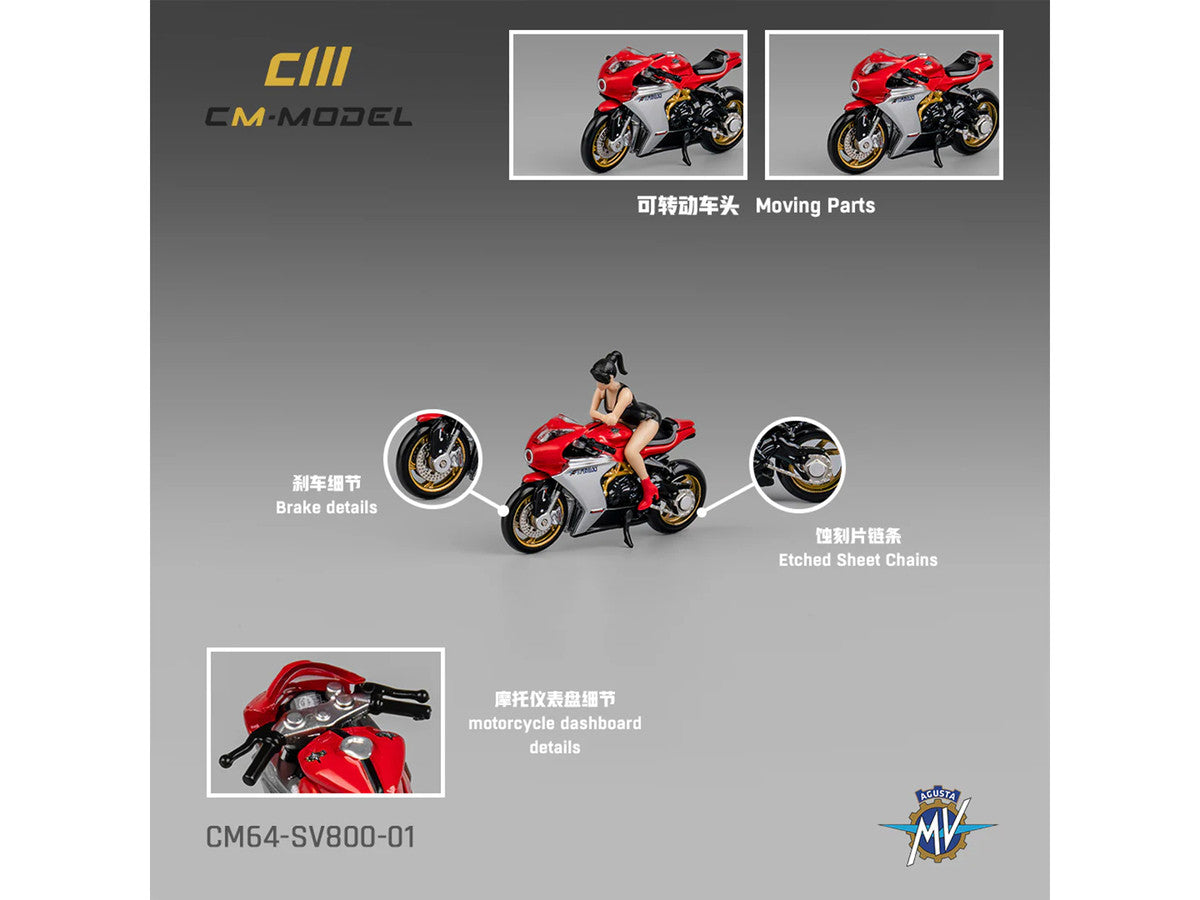 MV Agusta Superveloce 800 Motorcycle Red and Silver with Figure 1/64 Diecast Model by CM Model-3