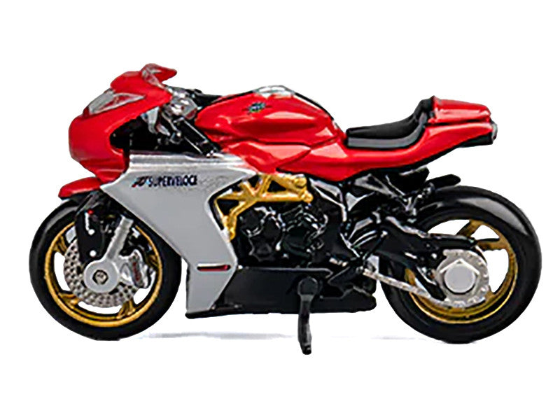 MV Agusta Superveloce 800 Motorcycle Red and Silver with Figure 1/64 Diecast Model by CM Model-2